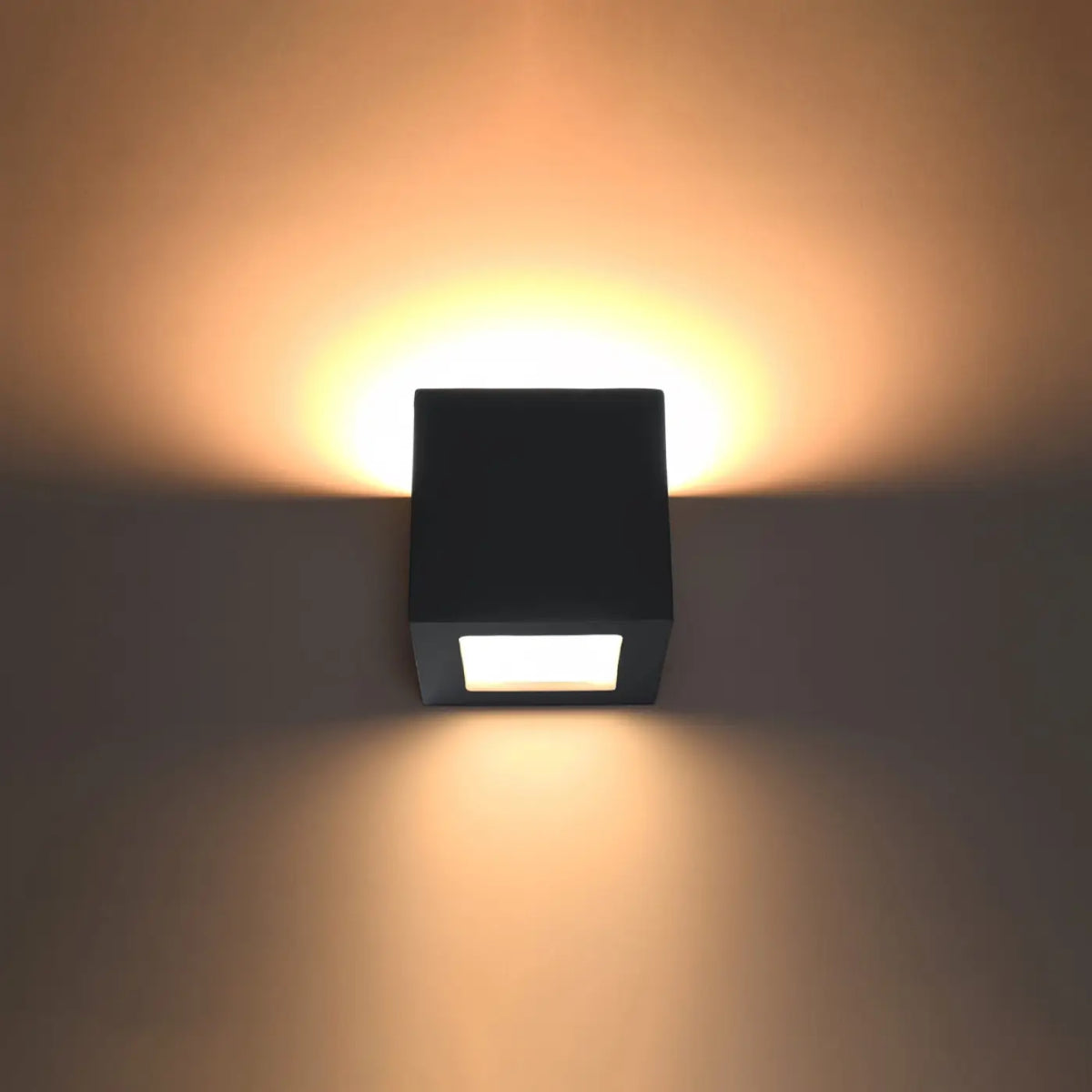 Applique murale cube en céramique noire et verre, 14 cm, E27