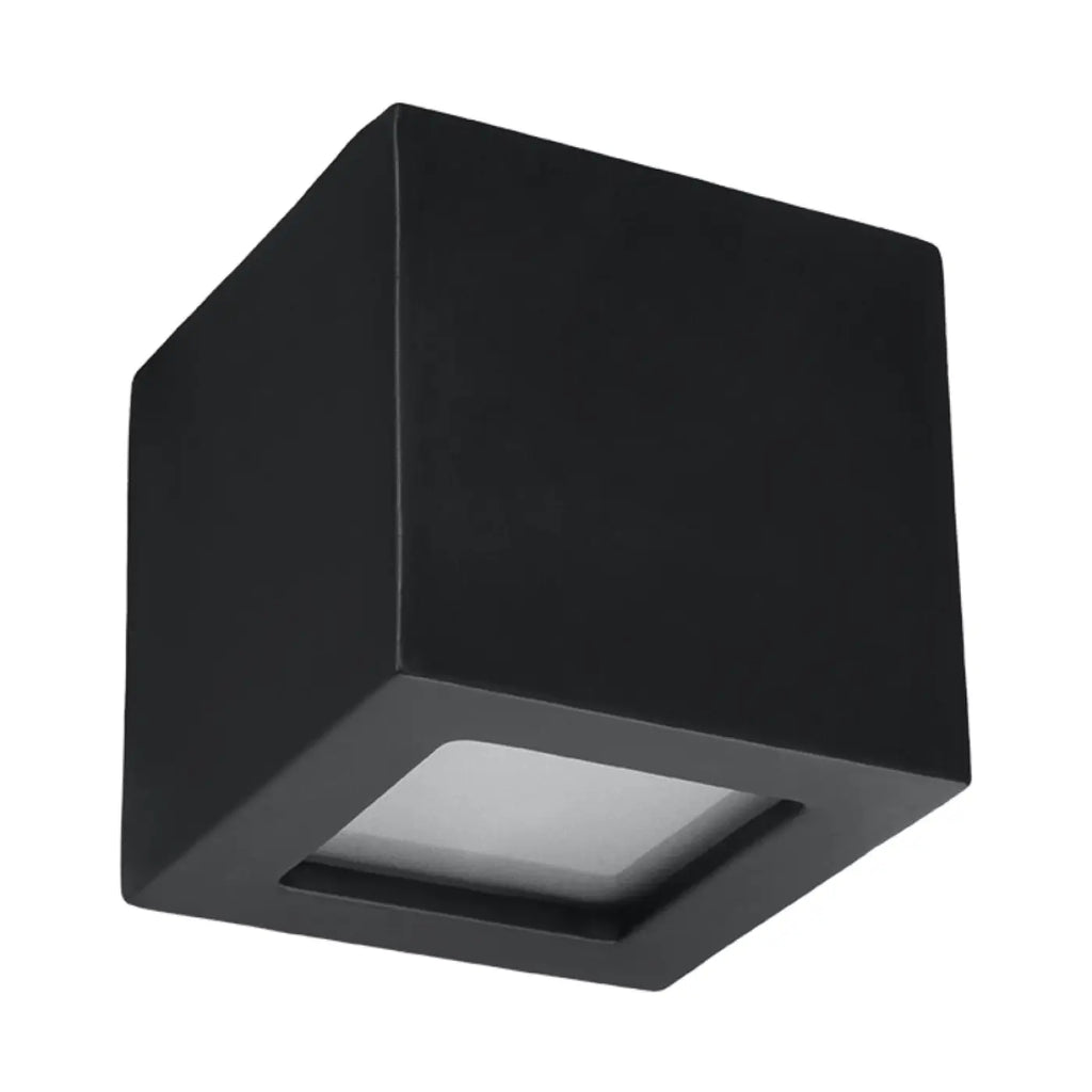 Applique murale cube en céramique noire et verre, 14 cm, E27