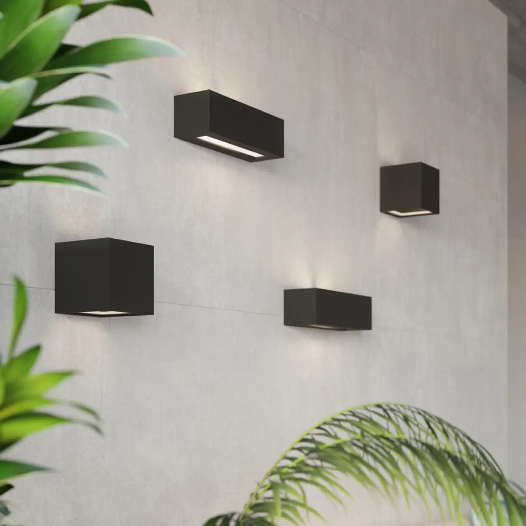 Applique murale cube en céramique noire et verre, 14 cm, E27