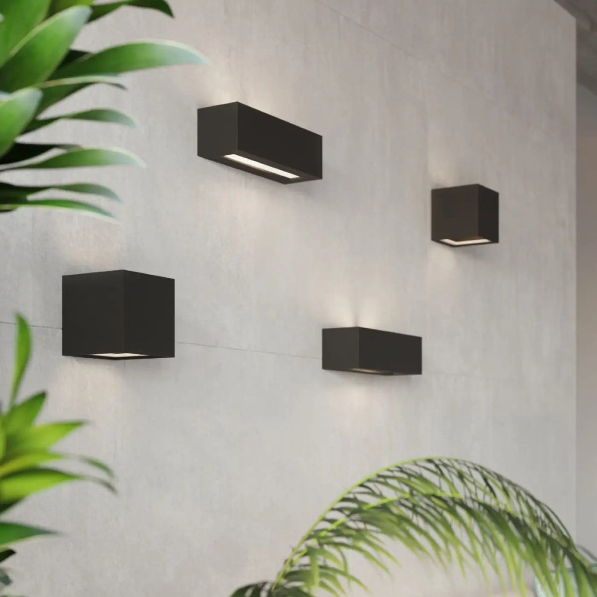 Applique murale cube en céramique noire et verre, 14 cm, E27