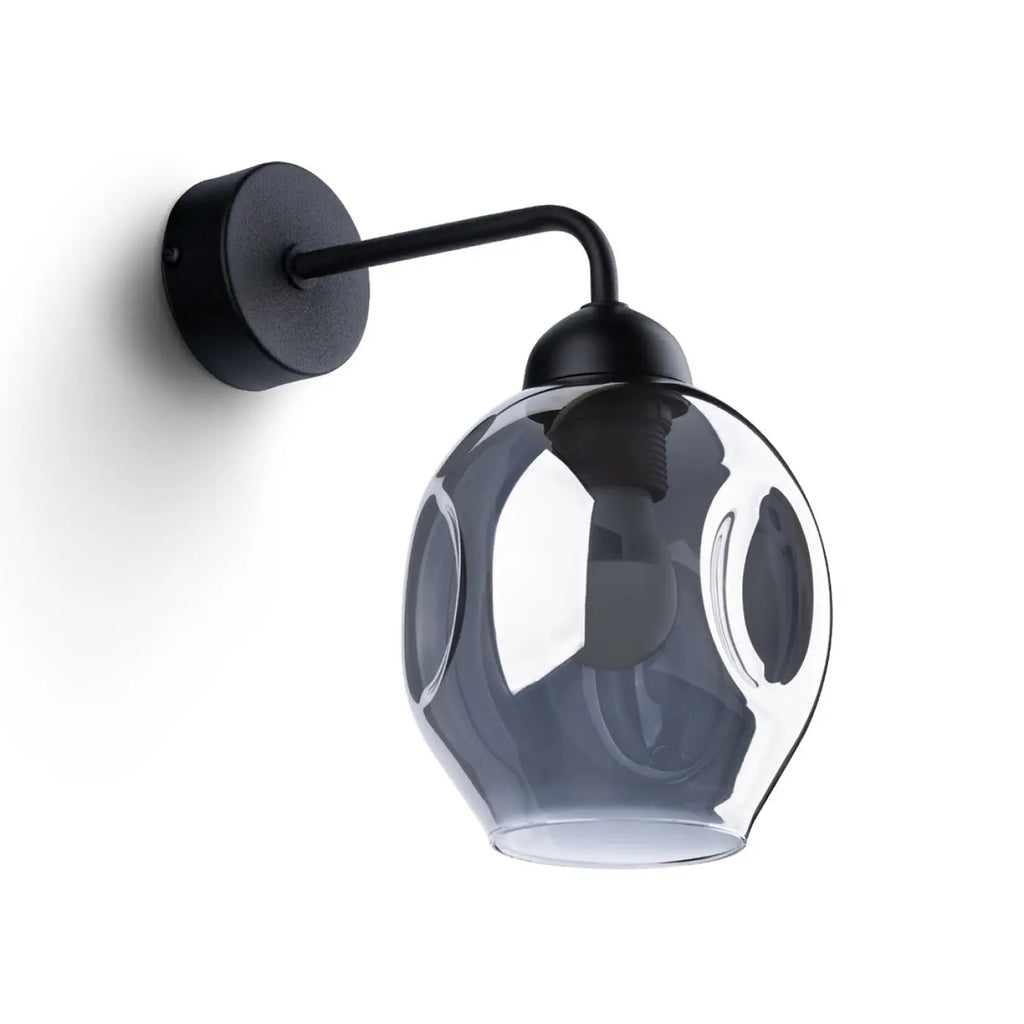 Applique murale noire à globe en verre fumé à facettes