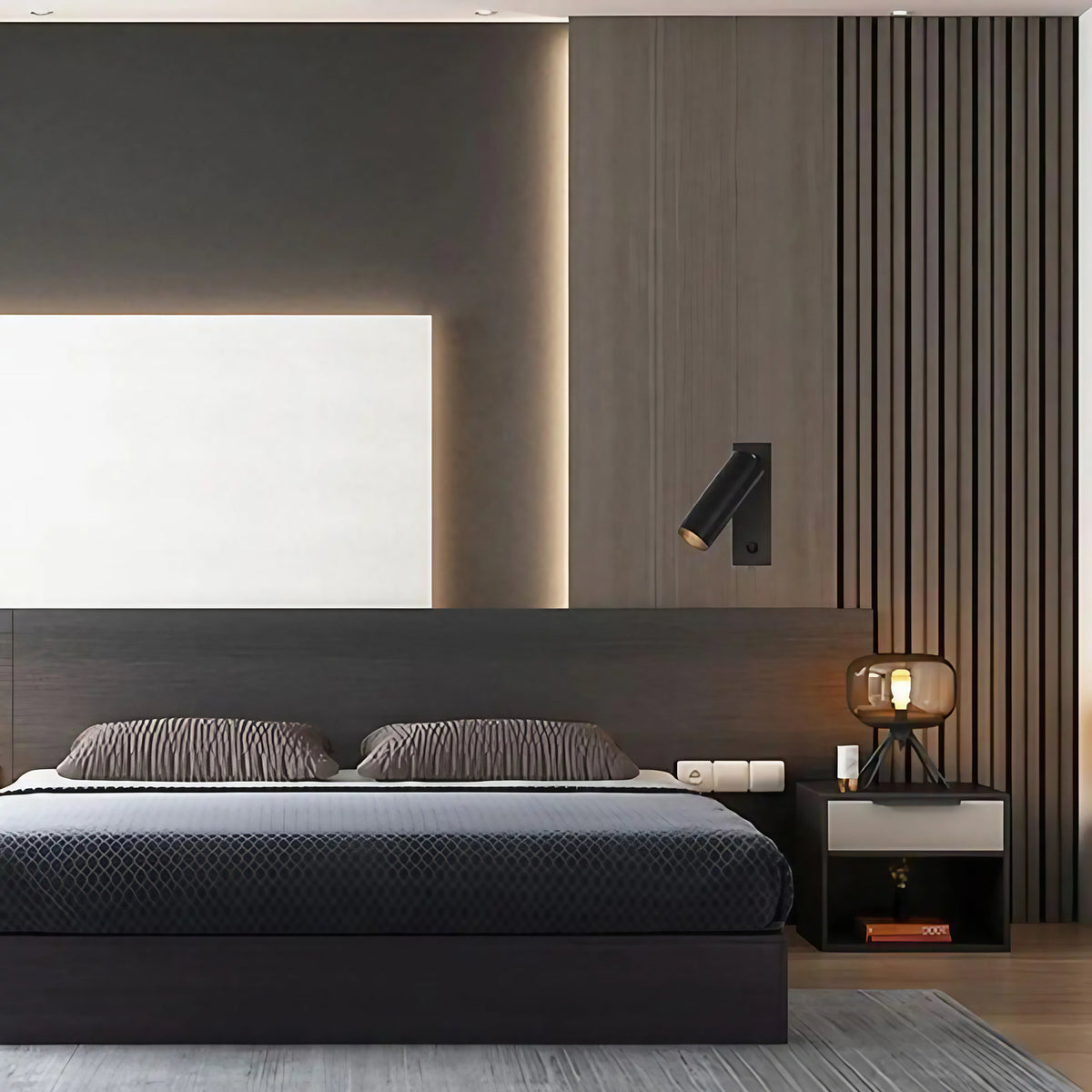 Applique murale noire au style sobre, pour chambre ou salon