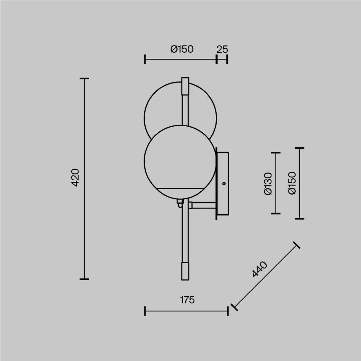 Applique murale rétro à deux globes opalins, acier noir et doré