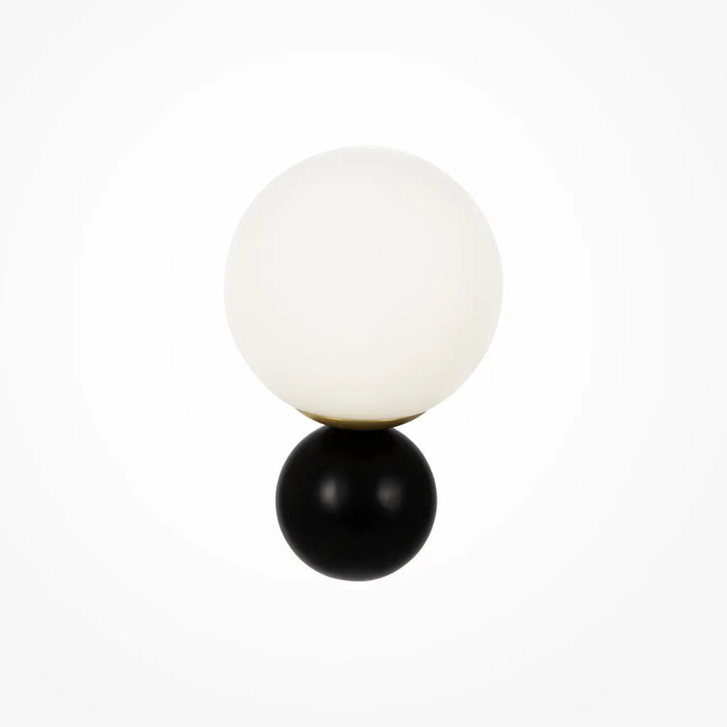 Applique murale globe opalin sur bras noir et doré, culot E14