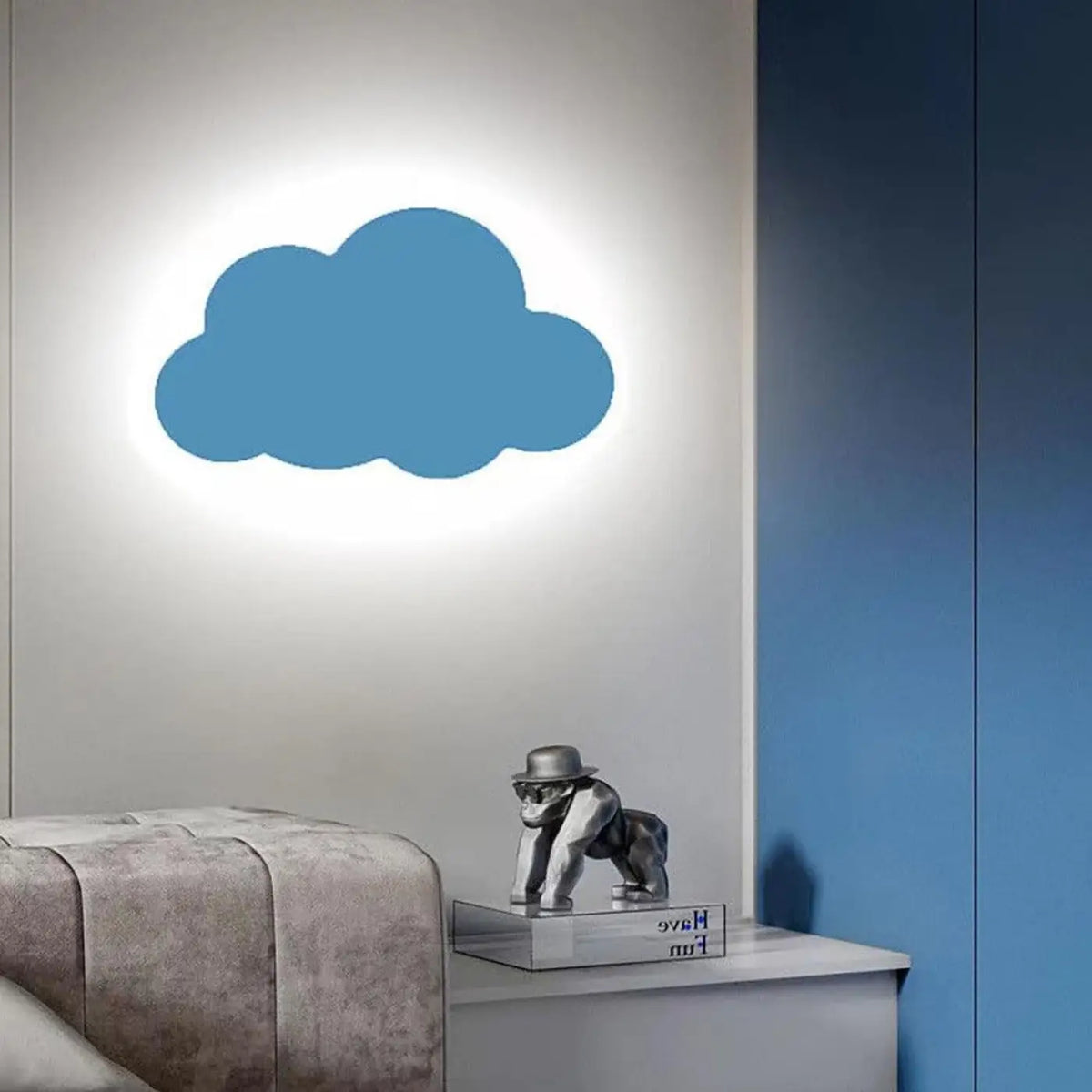 Applique murale nuage, noir, blanc, bleu ou rose, bleu