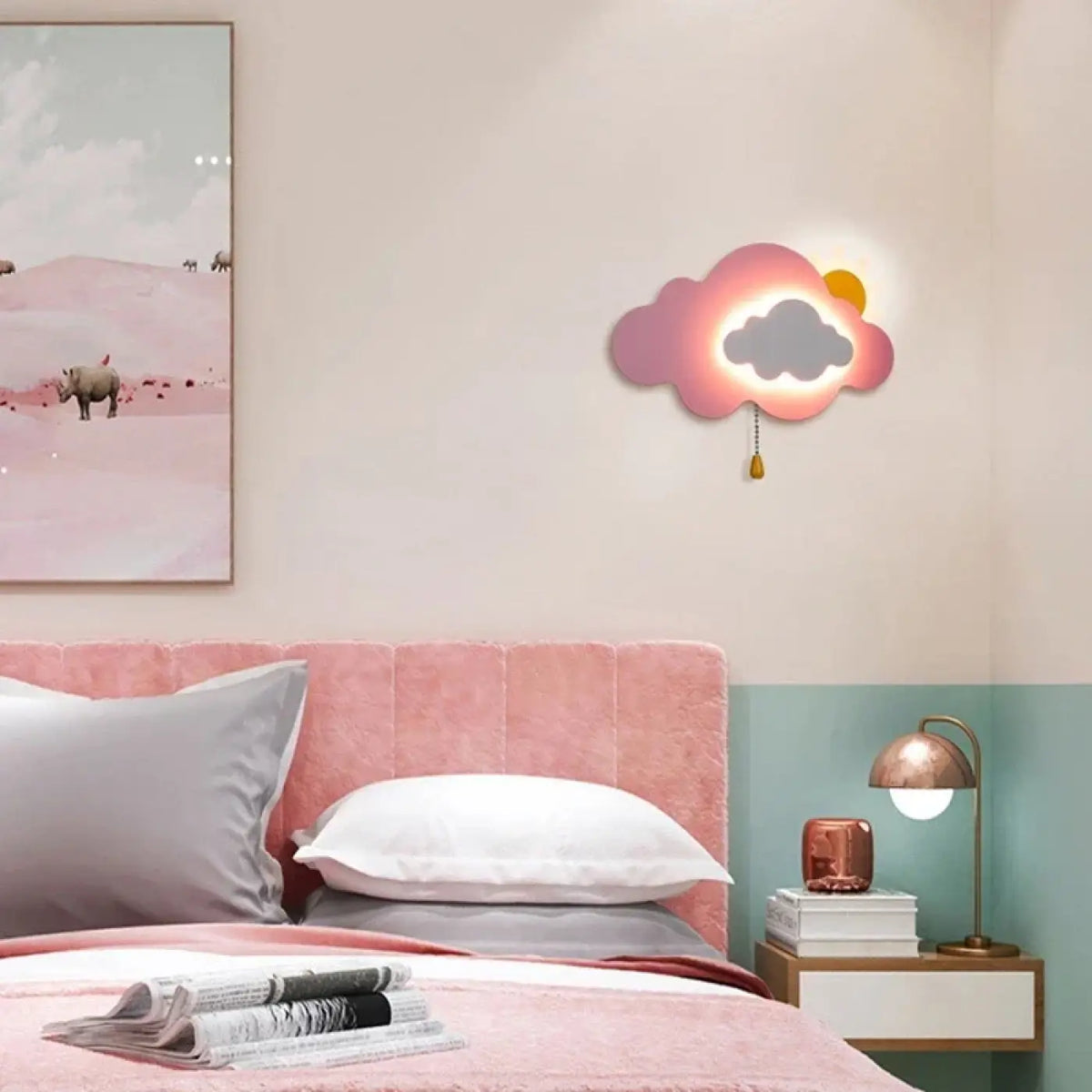 Applique murale nuage pour chambre d'enfant, blanc, jaune ou rose, rose
