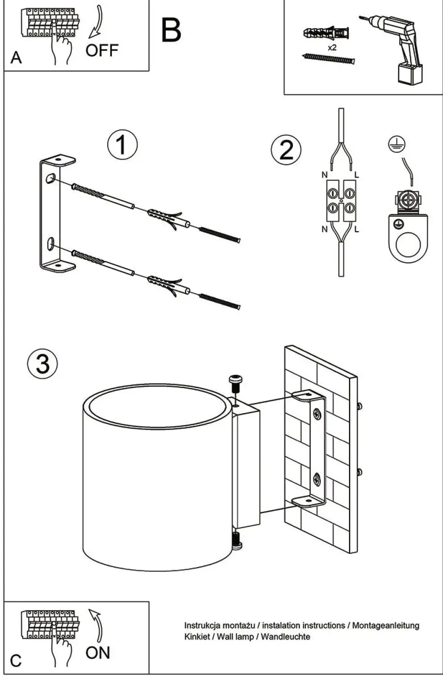 Applique murale cylindre en aluminium doré, ampoule G9
