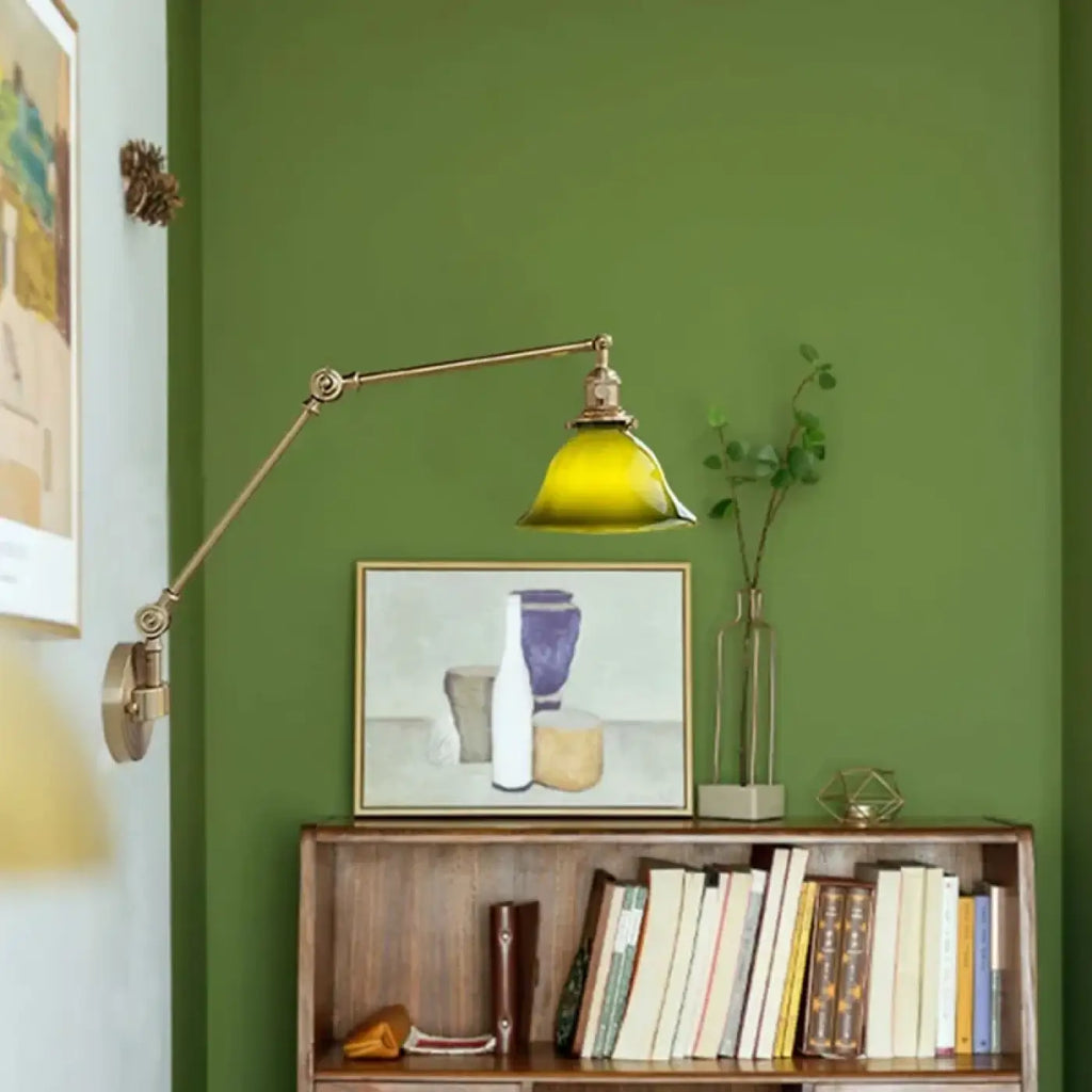 Applique orientable en laiton, abat-jour jaune, vert ou blanc