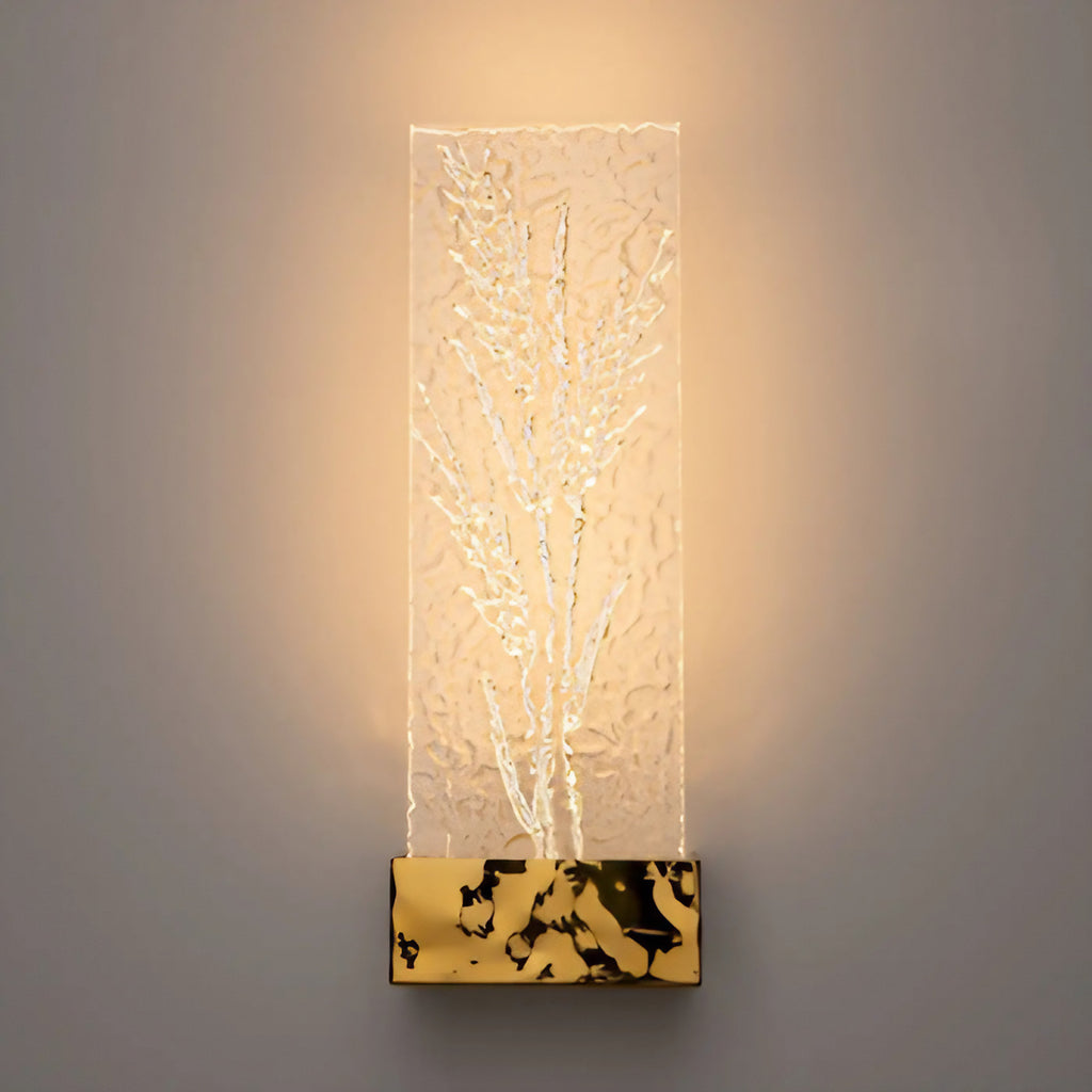 Applique murale LED plaquette de verre travaillé, doré ou argenté