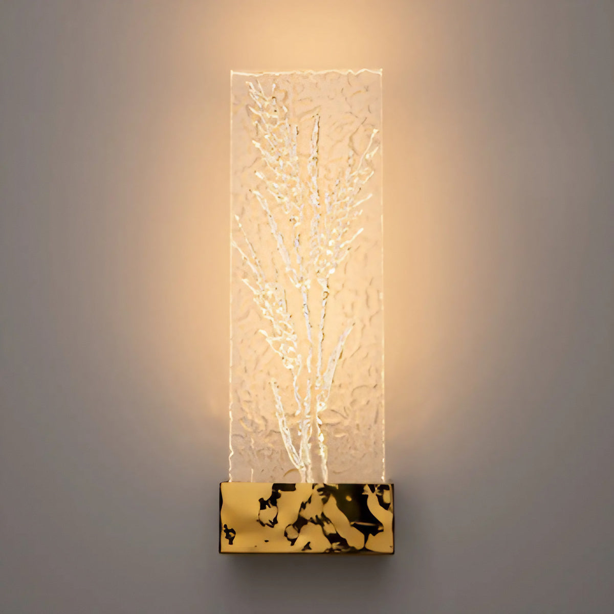 Applique murale LED plaquette de verre travaillé, doré ou argenté