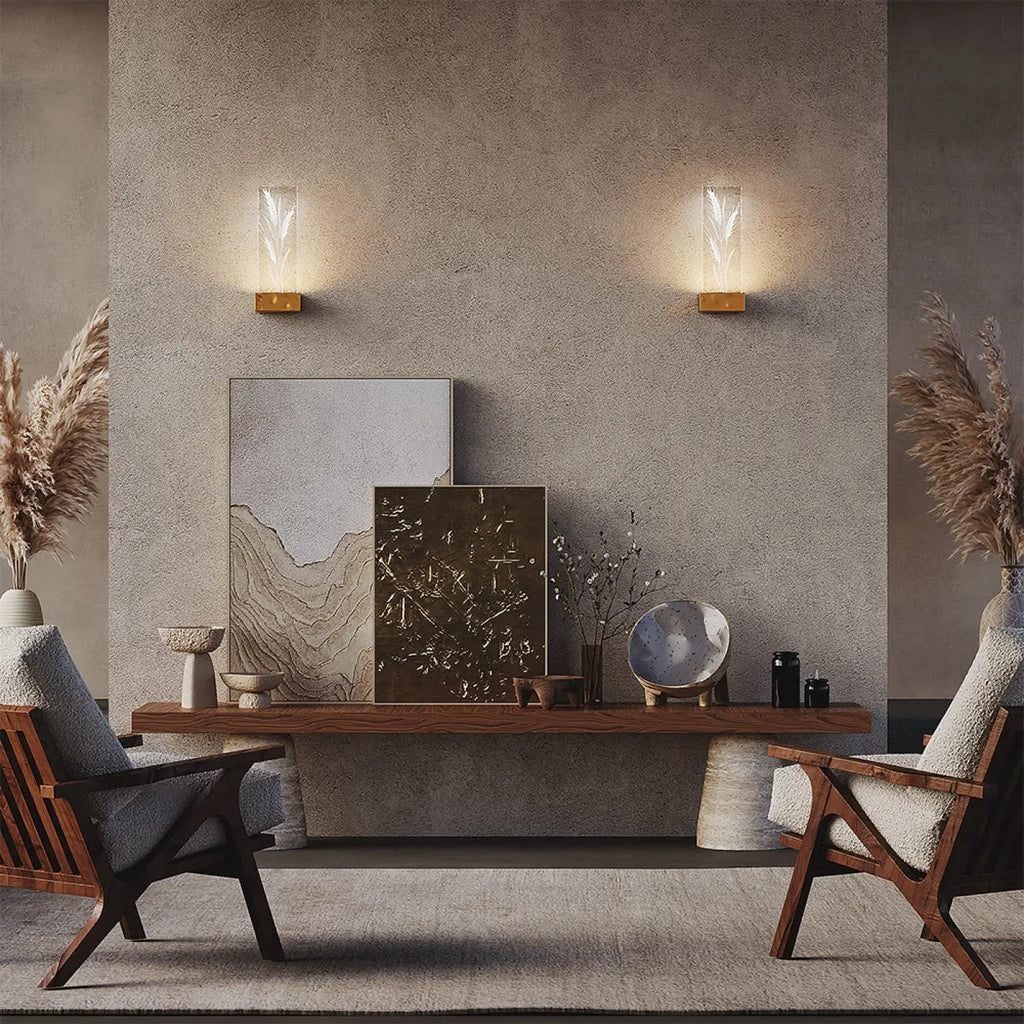 Applique murale LED plaquette de verre travaillé, doré ou argenté