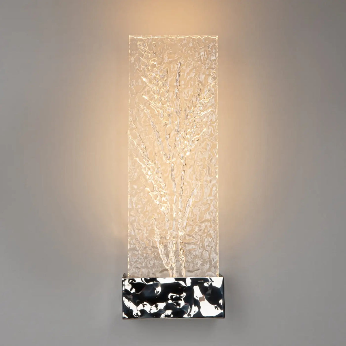 Applique murale LED plaquette de verre travaillé, doré ou argenté