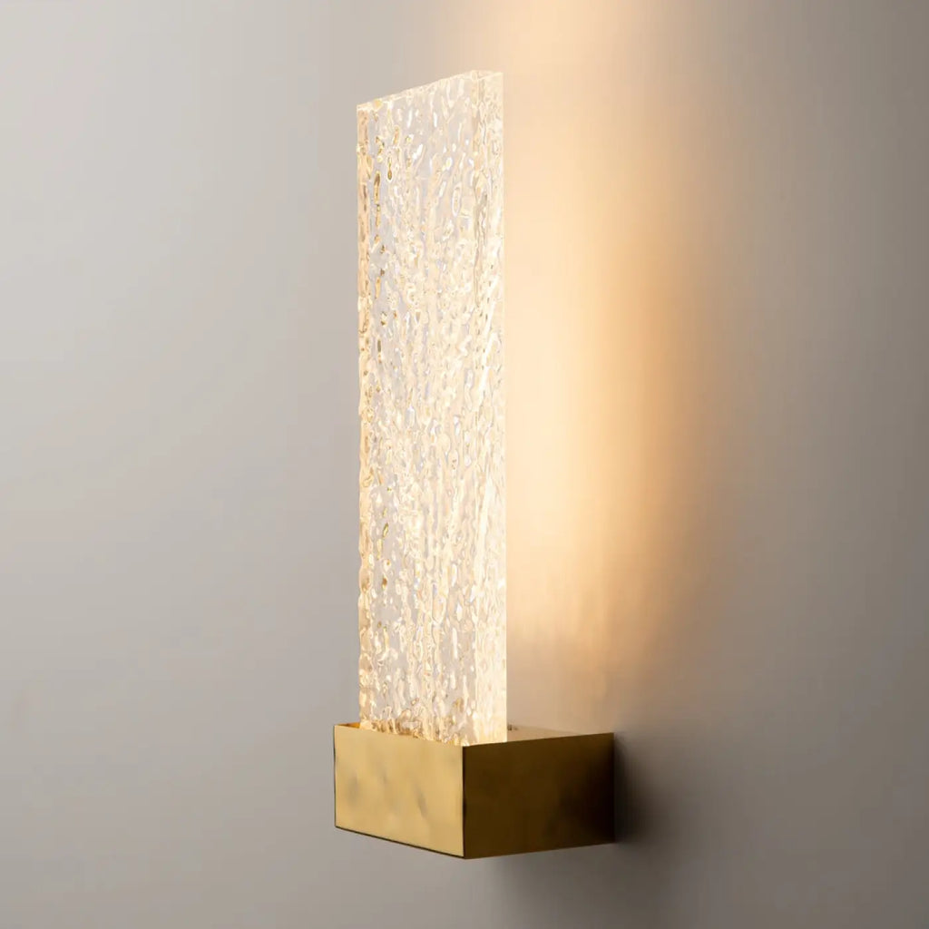 Applique murale LED plaquette de verre travaillé, doré ou argenté