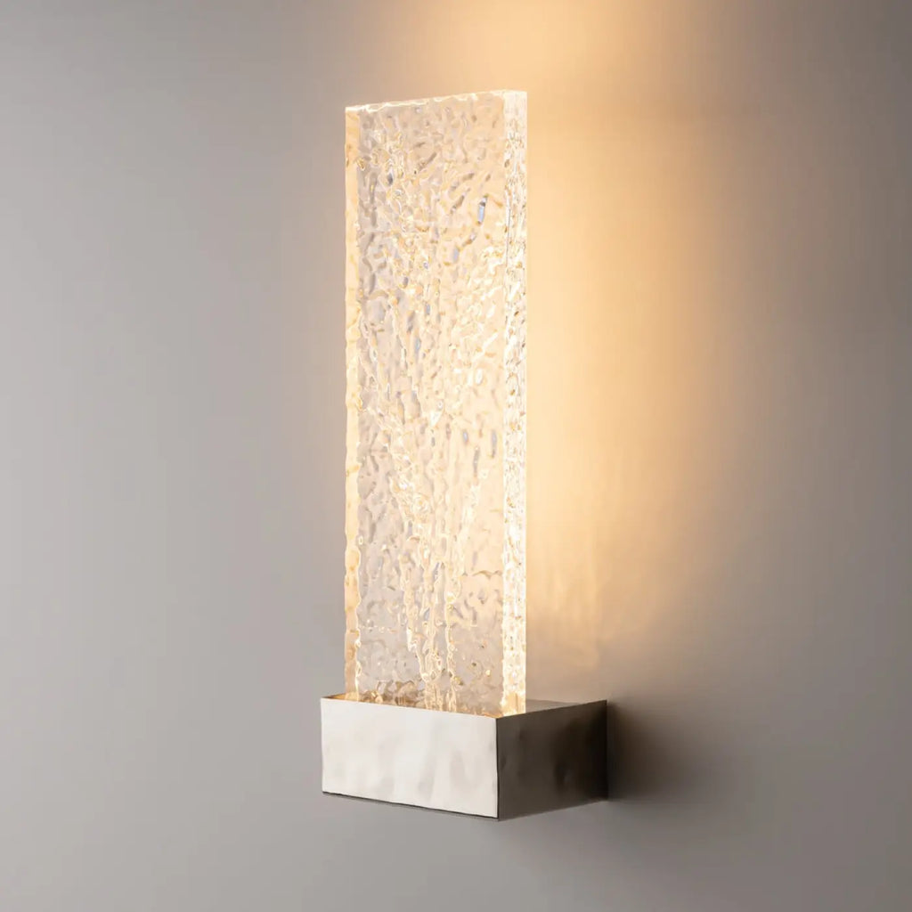 Applique murale LED plaquette de verre travaillé, doré ou argenté