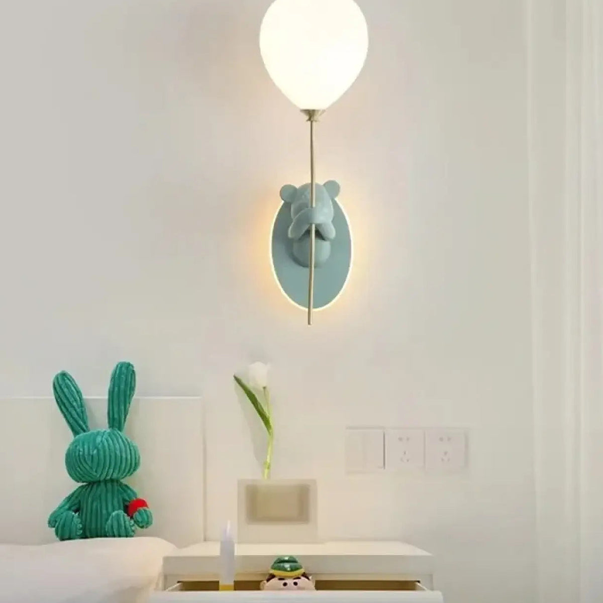 Applique LED ourson au ballon pour chambre d'enfant, vert