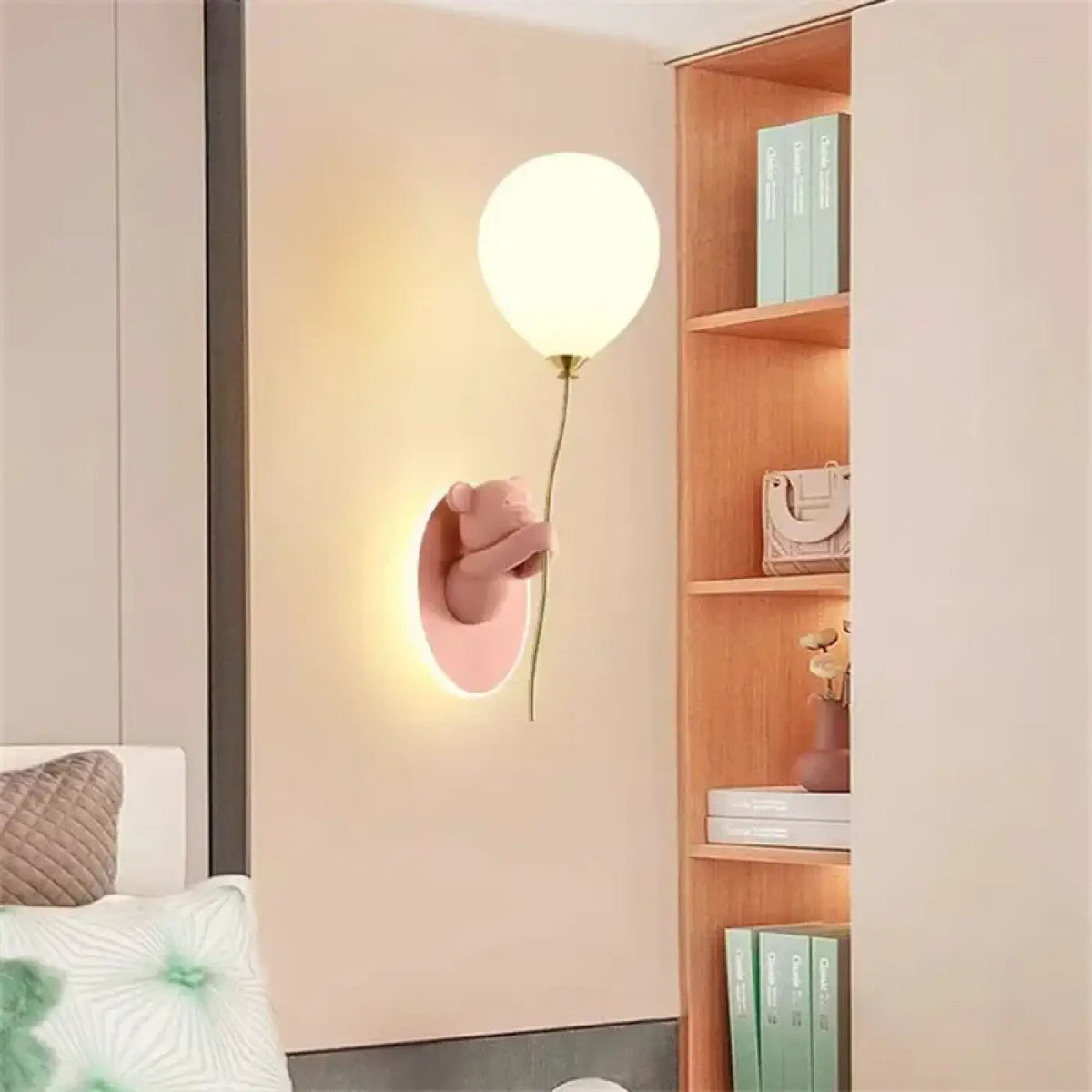 Applique LED ourson au ballon pour chambre d'enfant, rose