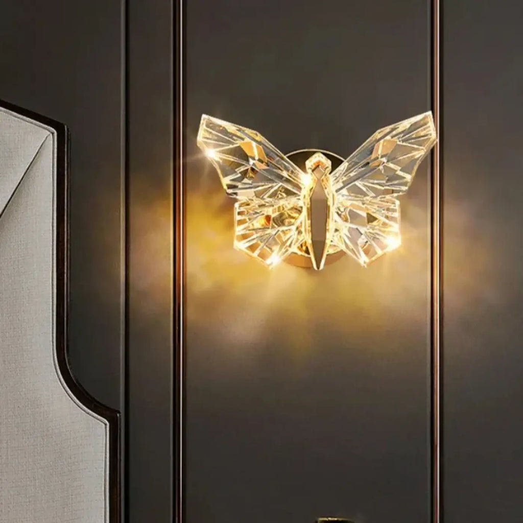 Applique murale papillon en cristal, trois teintes de lumière