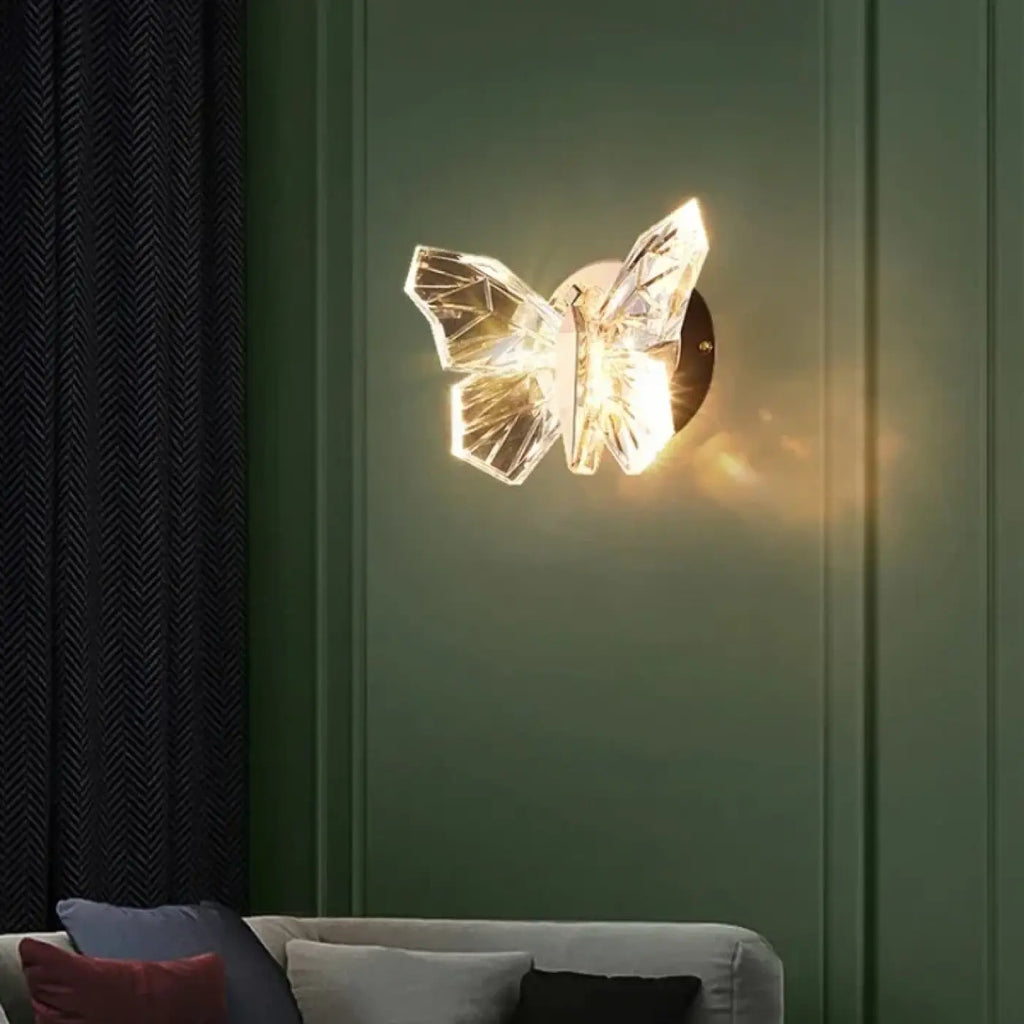 Applique murale papillon en cristal, trois teintes de lumière