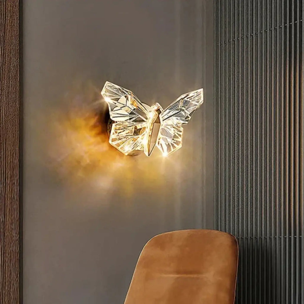 Applique murale papillon en cristal, trois teintes de lumière