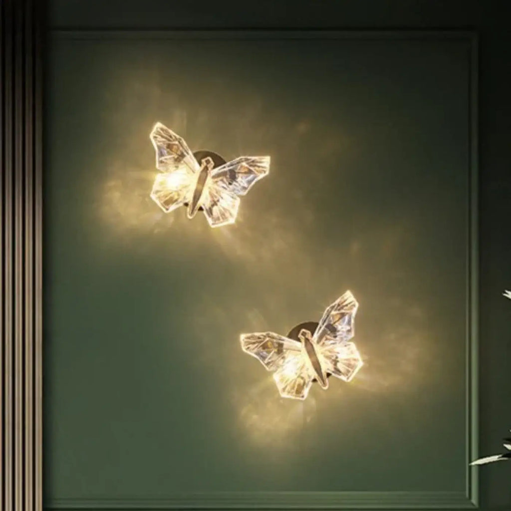Applique murale papillon en cristal, trois teintes de lumière