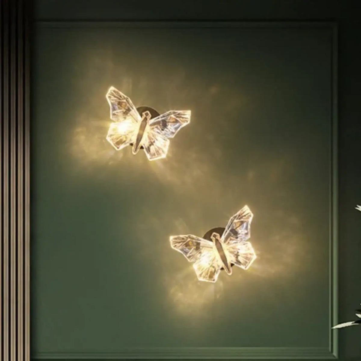 Applique murale papillon en cristal, trois teintes de lumière
