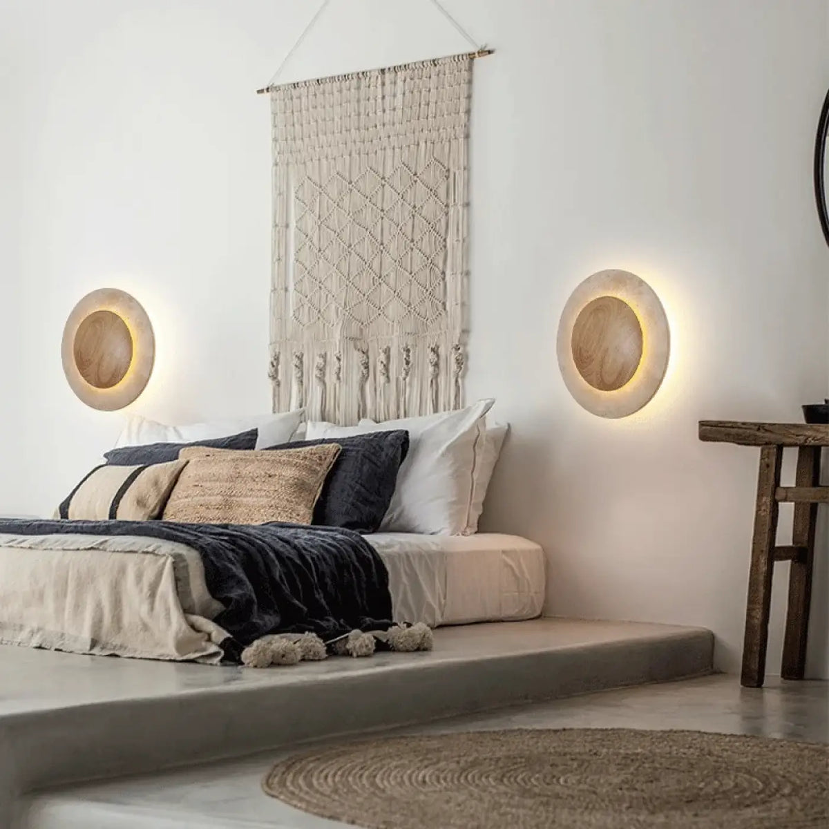 Applique murale bois clair et pierre blanche, style naturel