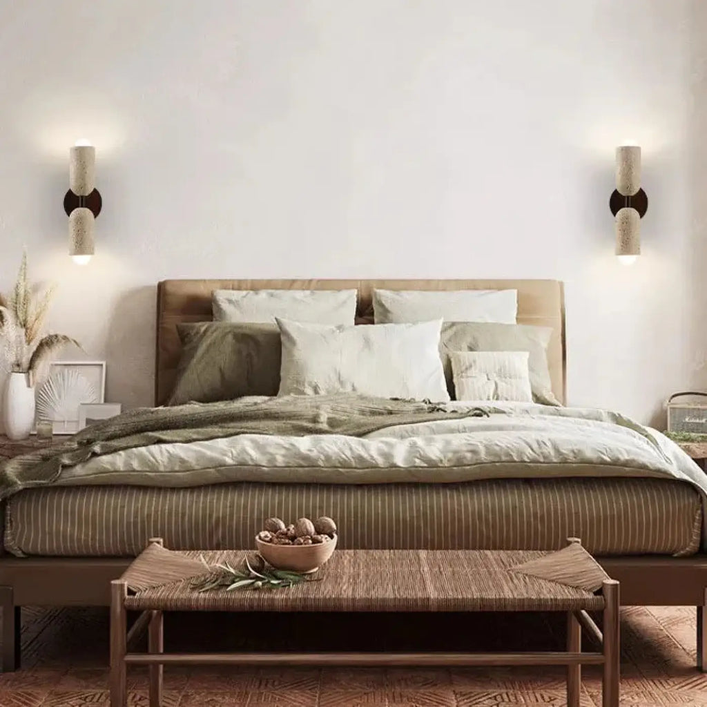 Applique murale LED en pierre, support en bois marron ou noir