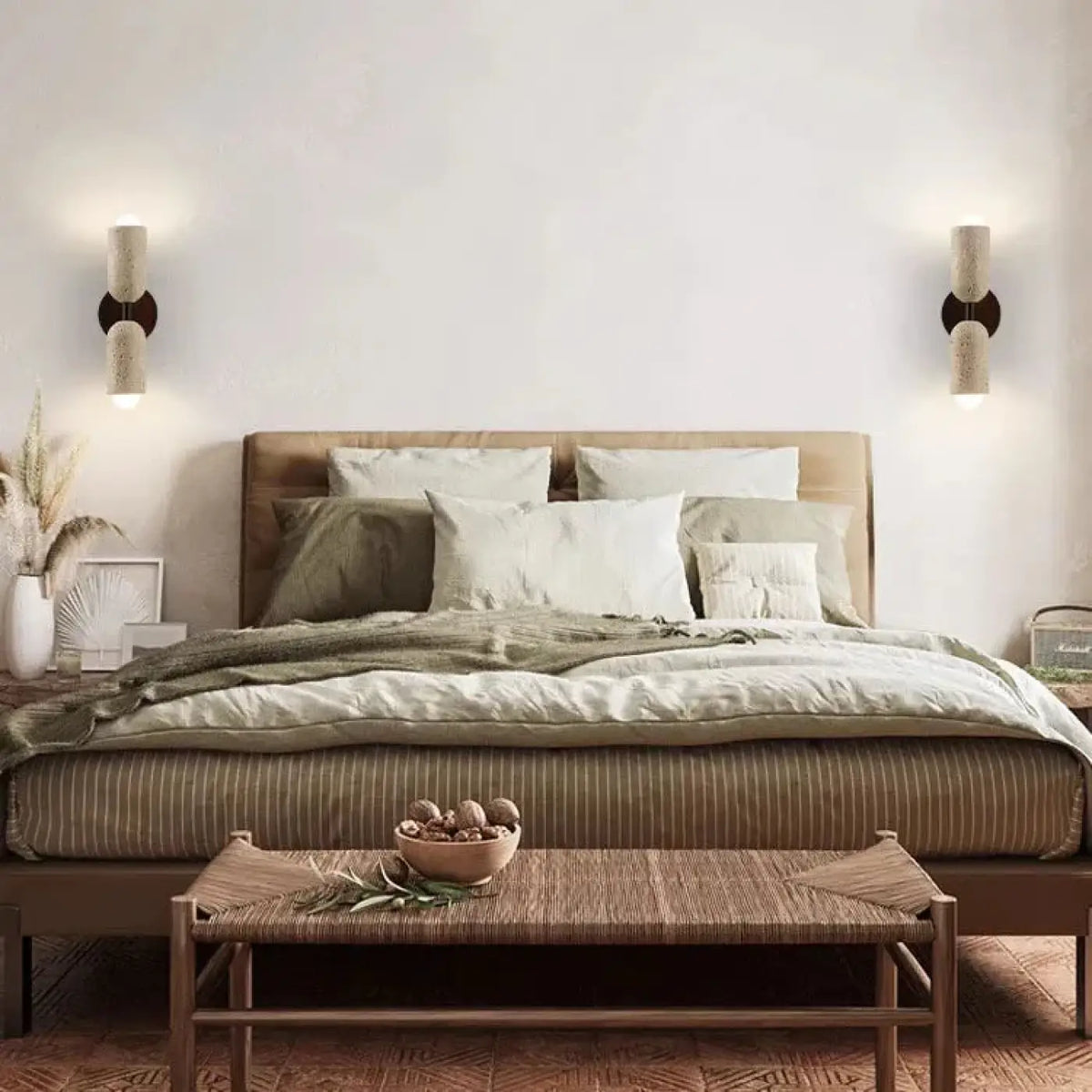 Applique murale LED en pierre, support en bois marron ou noir