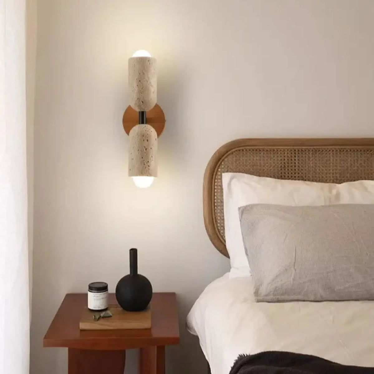 Applique murale LED en pierre, support en bois marron ou noir, marron