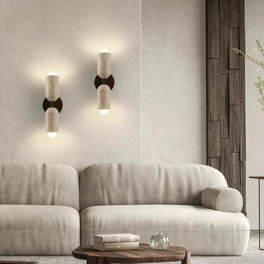 Applique murale LED en pierre, support en bois marron ou noir
