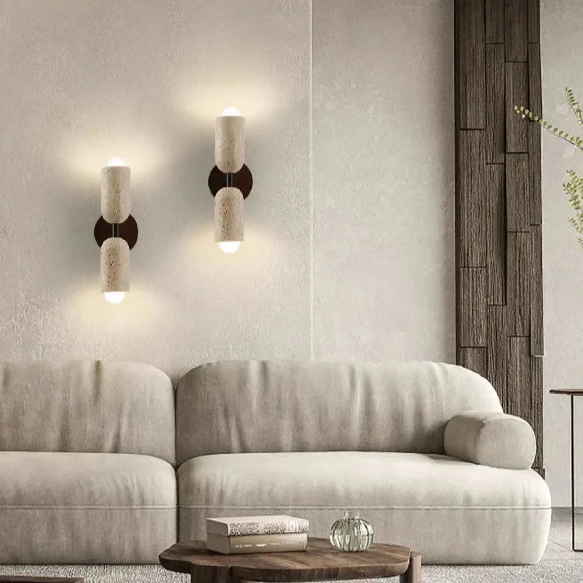 Applique murale LED en pierre, support en bois marron ou noir