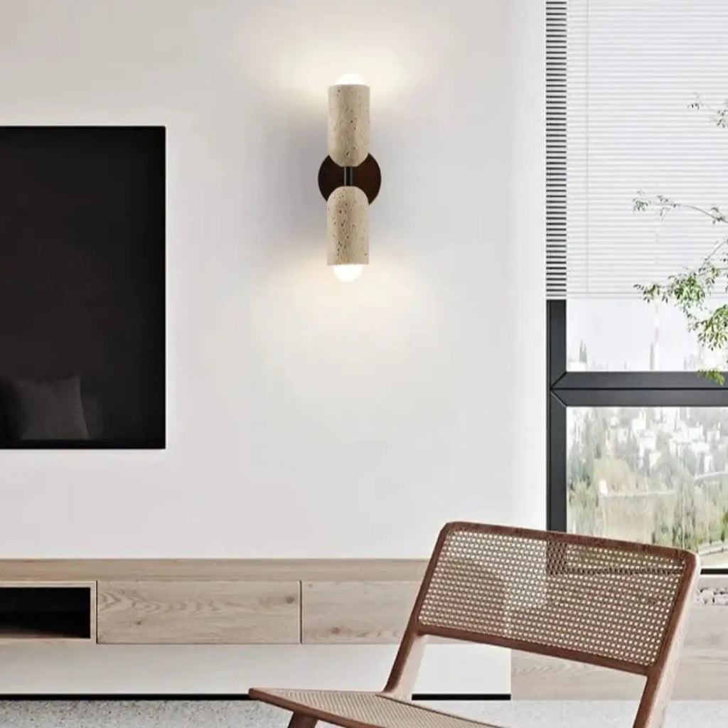 Applique murale LED en pierre, support en bois marron ou noir