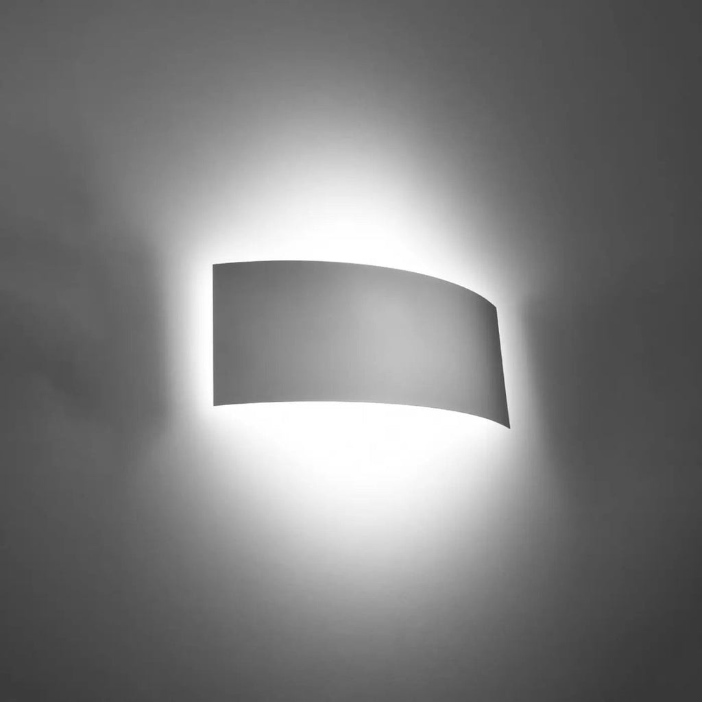 Applique murale plaque en acier cintrée, halo lumineux, 34 cm