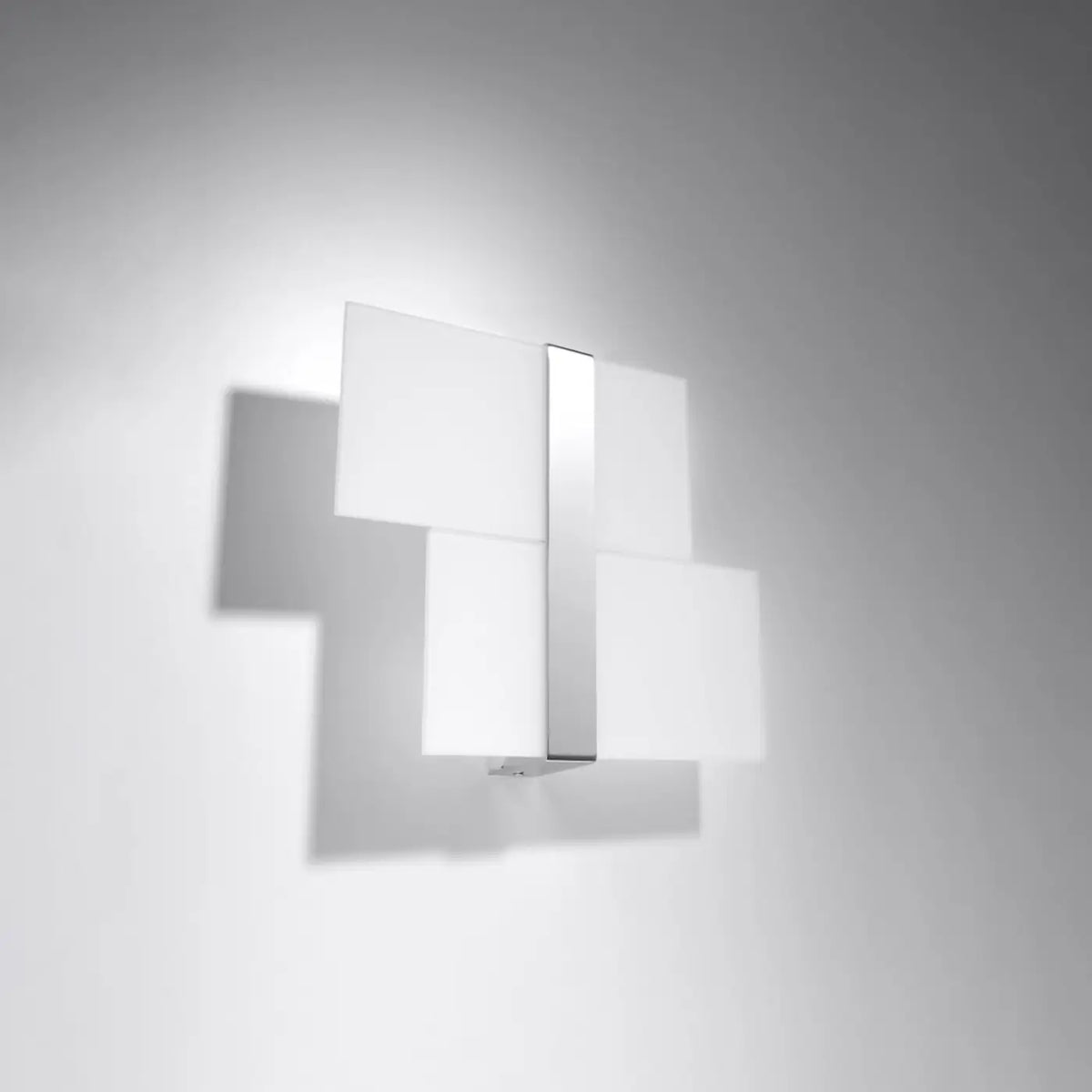 Applique murale 2 plaques de verre blanc décalées, 2 G9, chromé/blanc