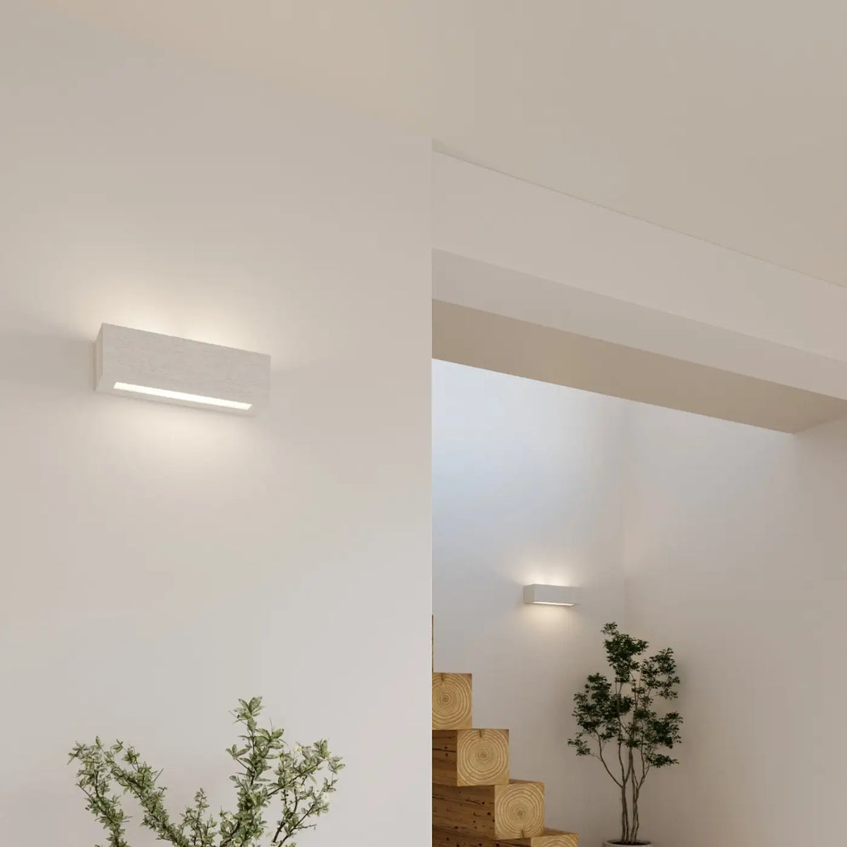Applique murale rectangle en céramique ou béton, lumière haut et bas