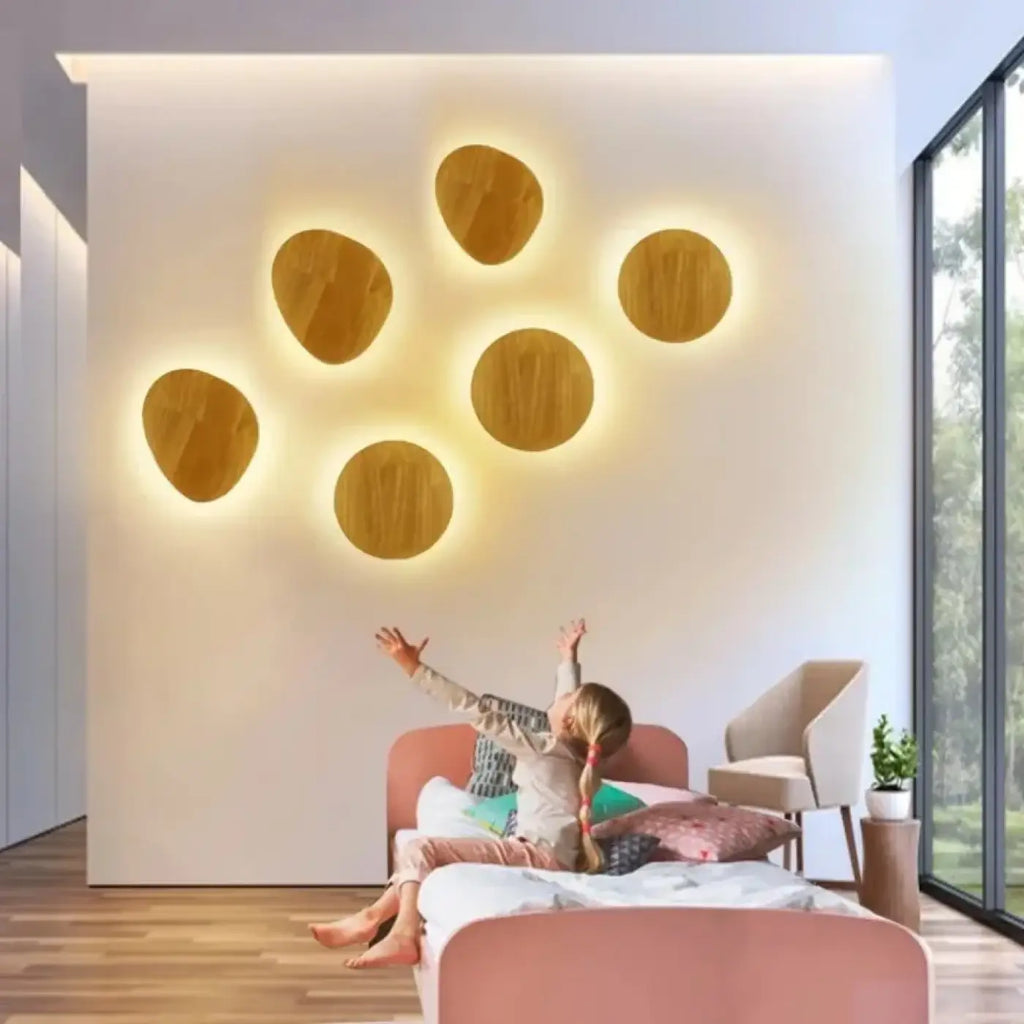 Applique murale en bois à LED intégrée, ronde ou ovale