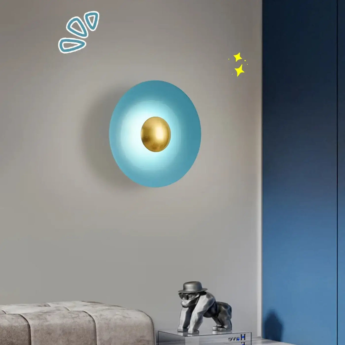 Applique murale ronde colorée, cinq coloris, bleu