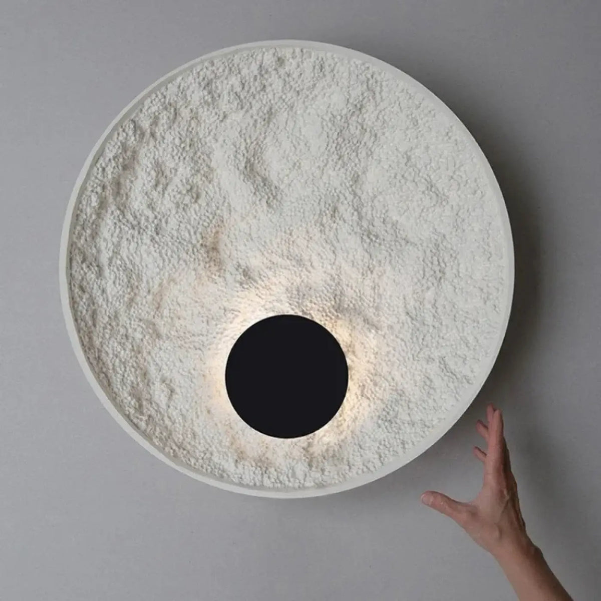 Applique murale ronde en plâtre blanc, effet éclipse, tailles S et M