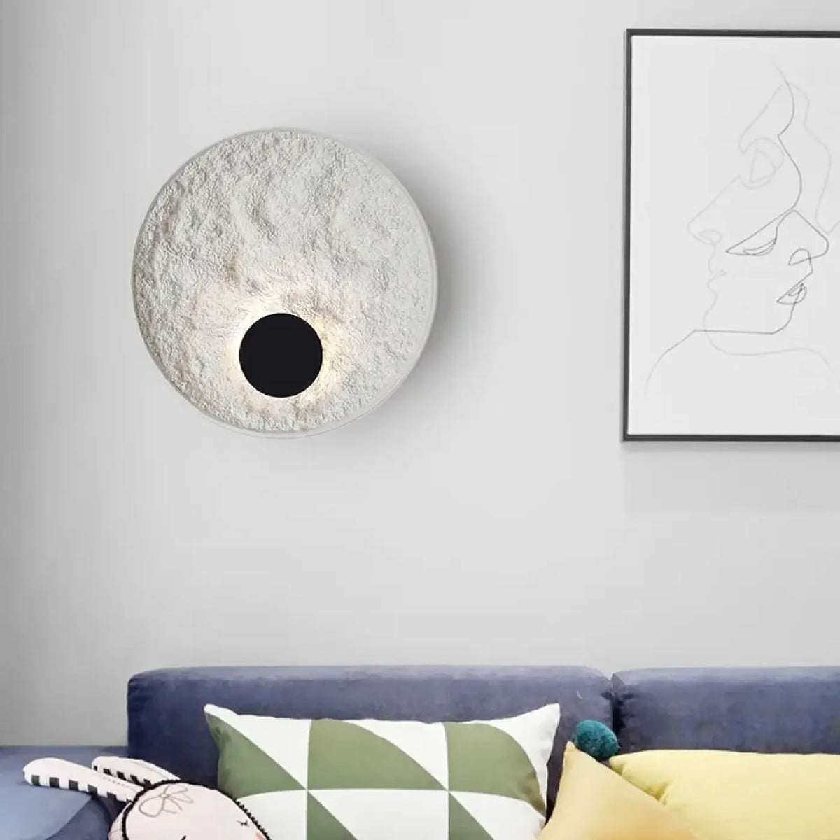 Applique murale ronde en plâtre blanc, effet éclipse, tailles S et M