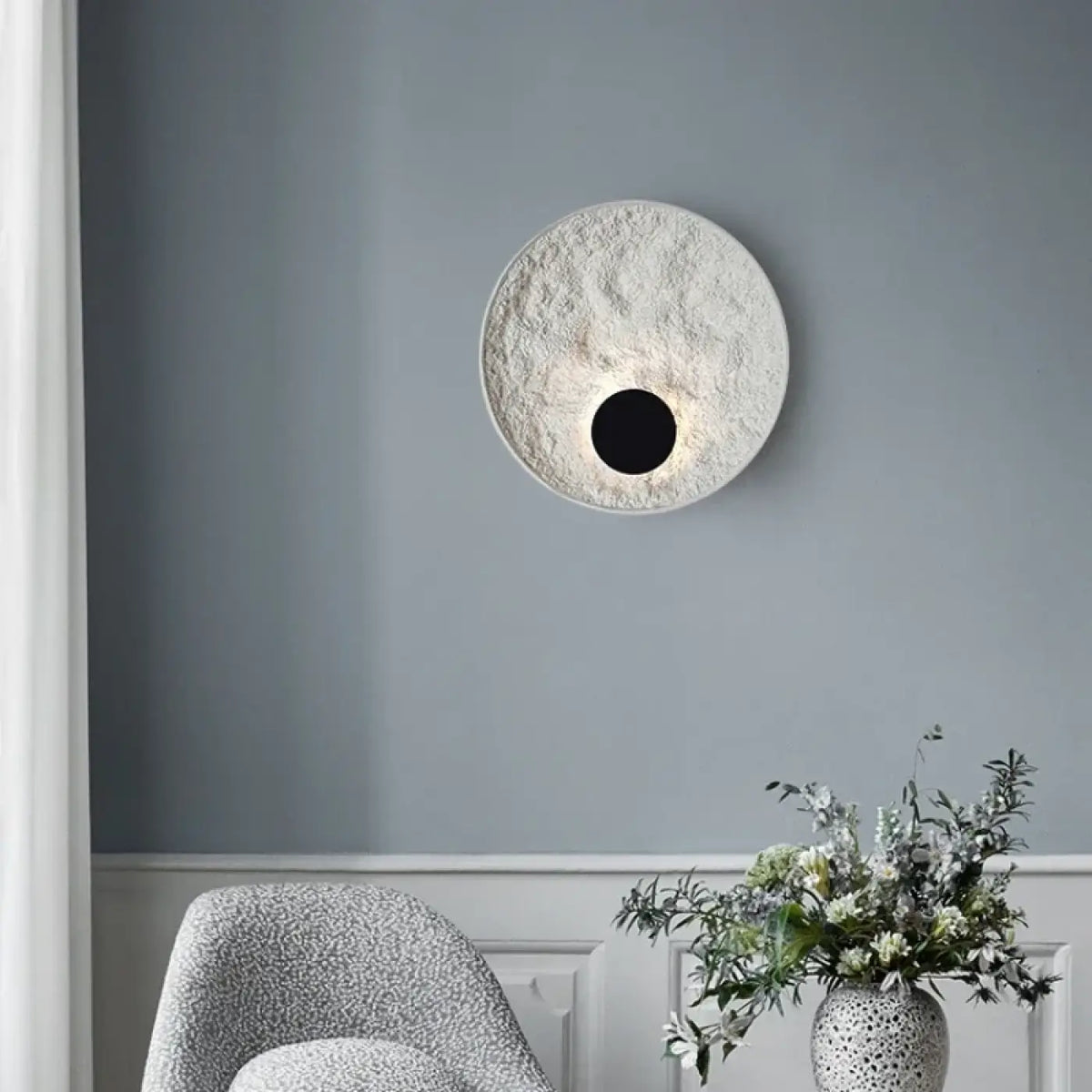 Applique murale ronde en plâtre blanc, effet éclipse, tailles S et M