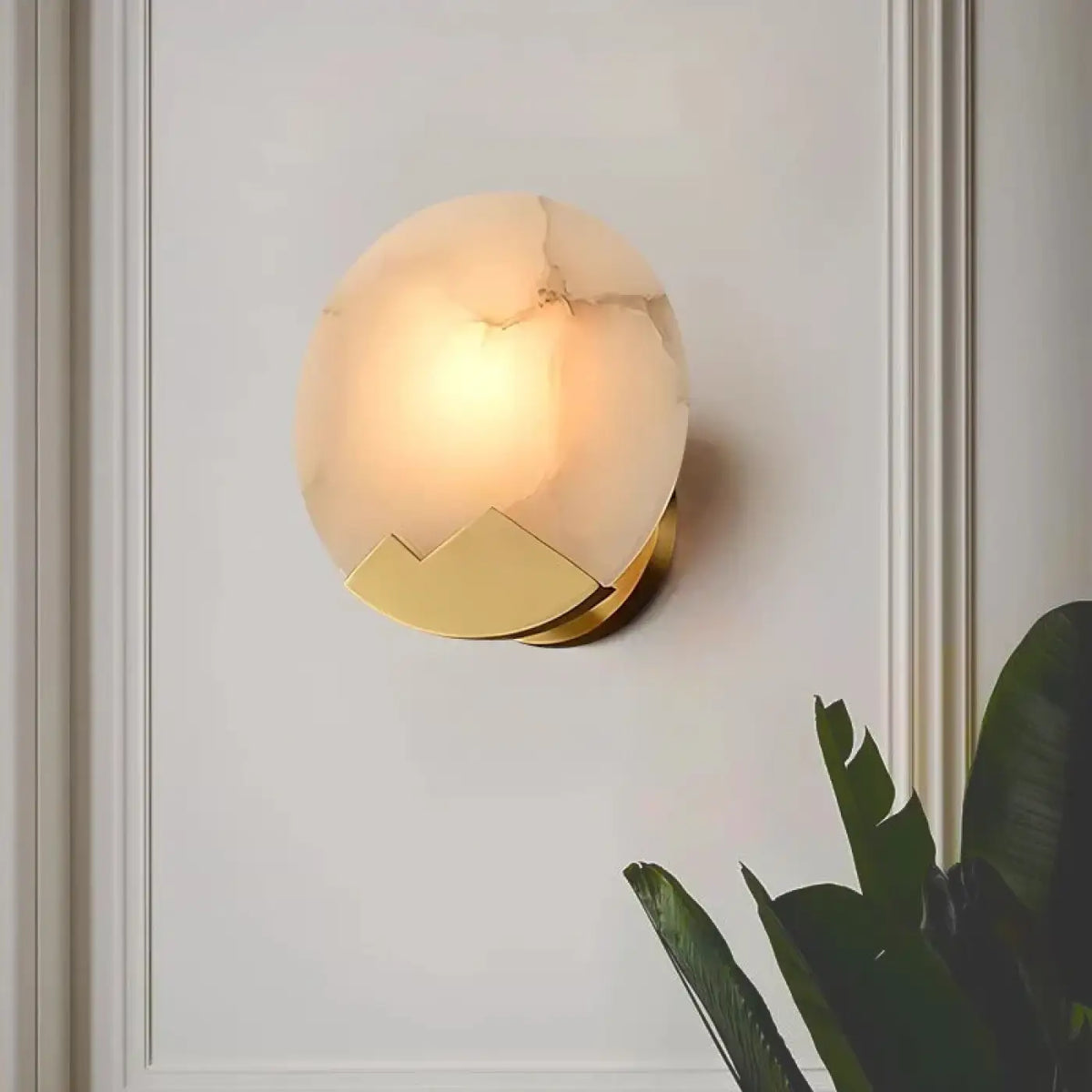 Applique murale ronde effet marbre, support doré, avec ou sans barre
