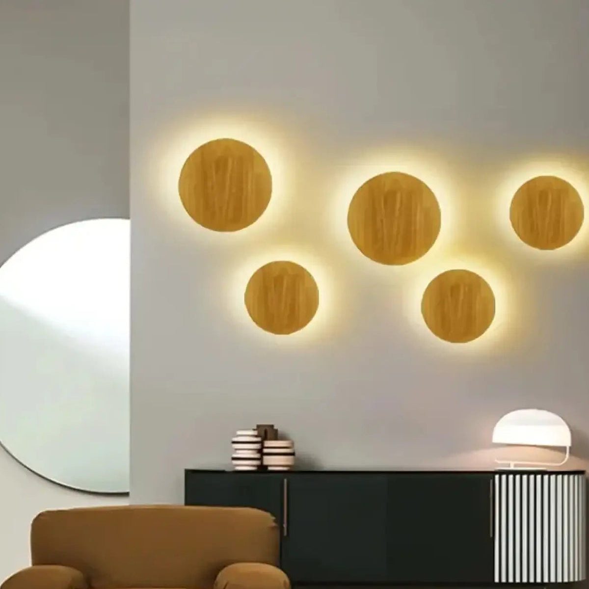 Applique murale en bois à LED intégrée, ronde ou ovale