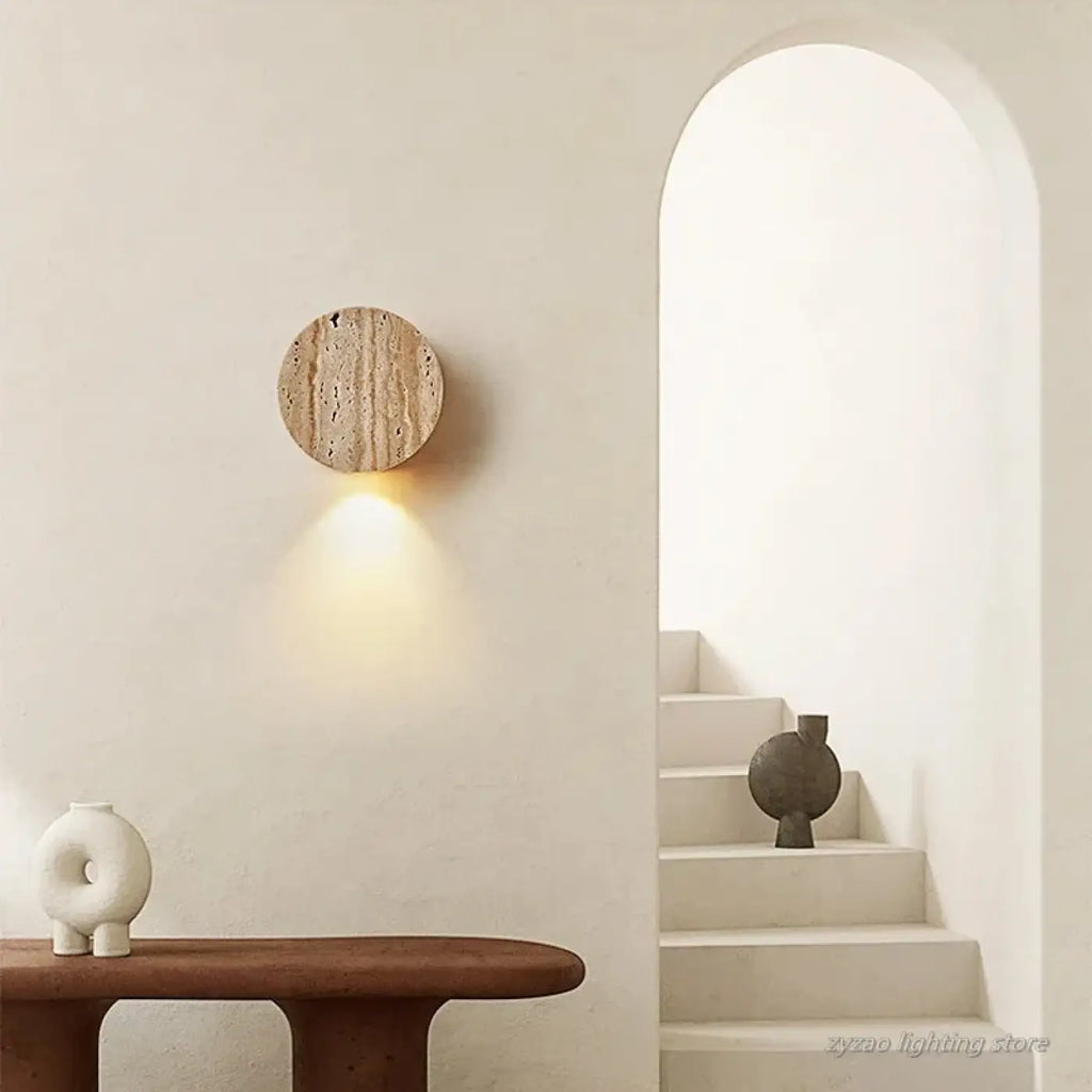 Applique murale LED ronde, effet pierre volcanique beige