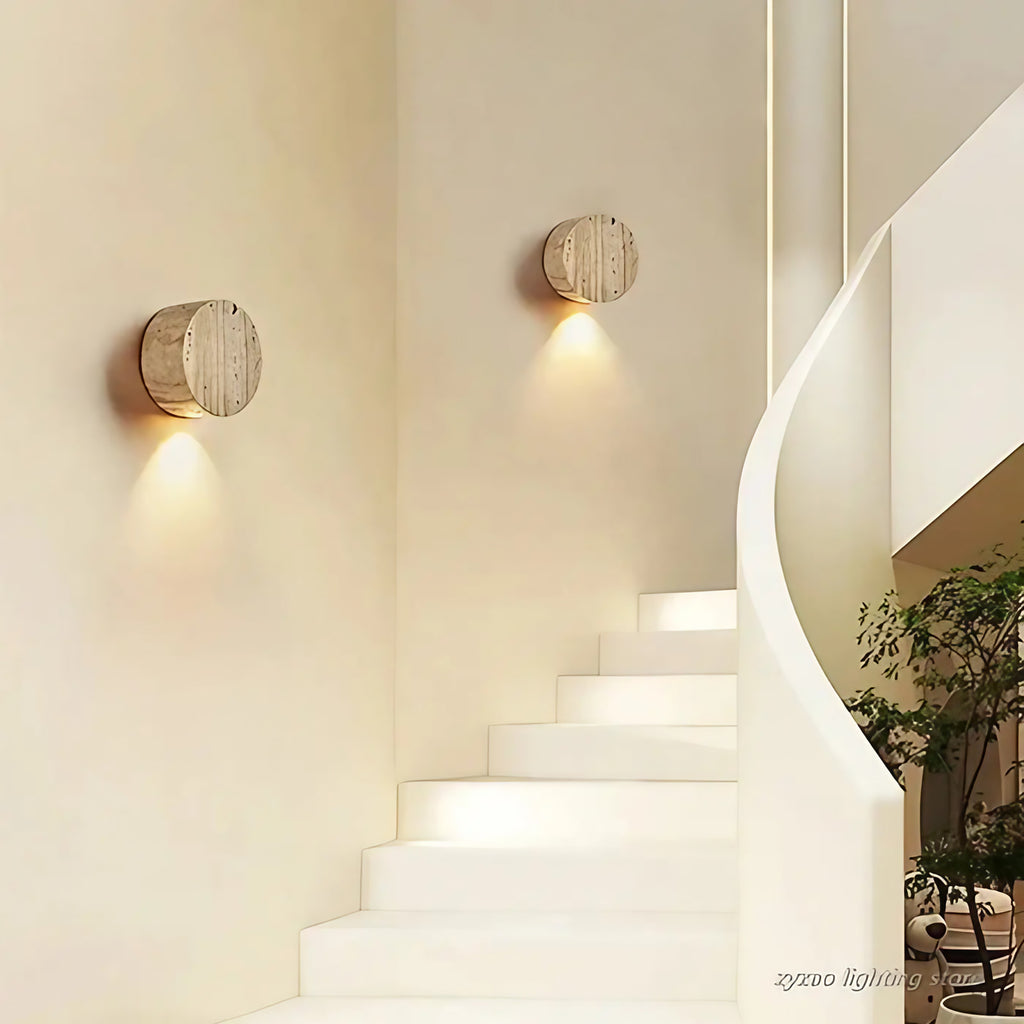 Applique murale LED ronde, effet pierre volcanique beige
