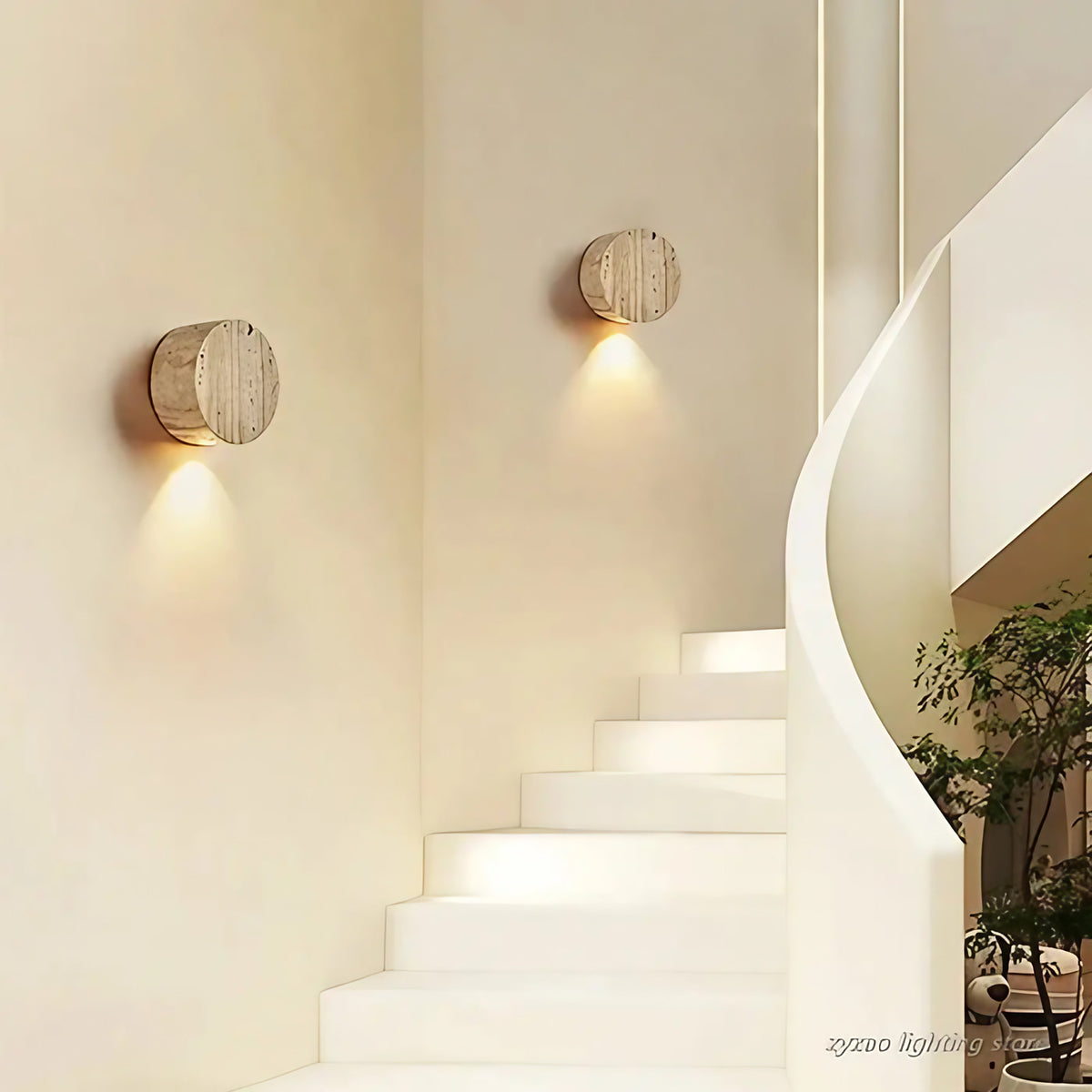 Applique murale LED ronde, effet pierre volcanique beige