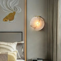 Applique murale ronde effet marbre blanc, support doré