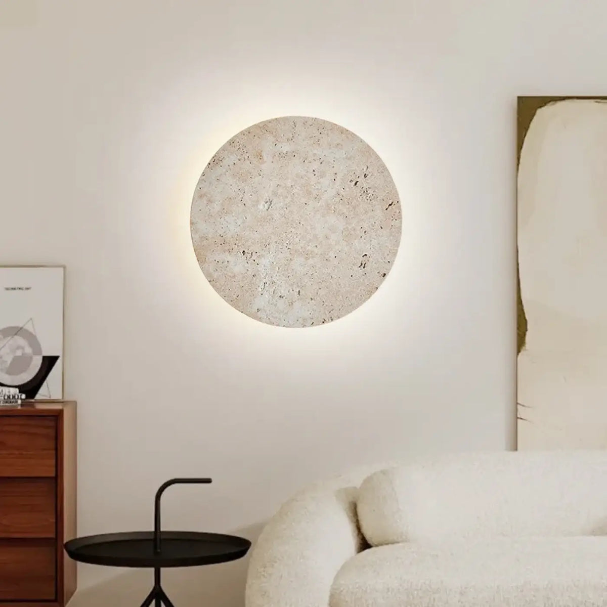 Applique murale ronde en pierre beige, tailles S et M