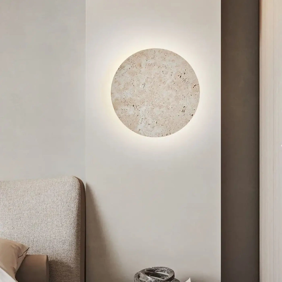 Applique murale ronde en pierre beige, tailles S et M