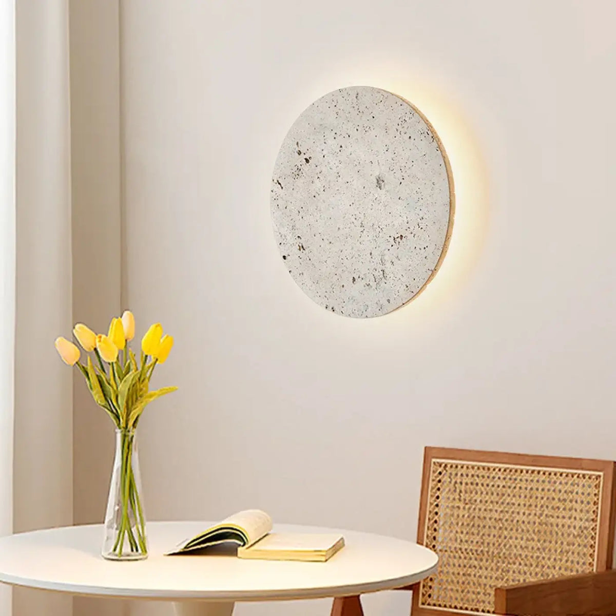 Applique murale ronde en pierre beige, tailles S et M