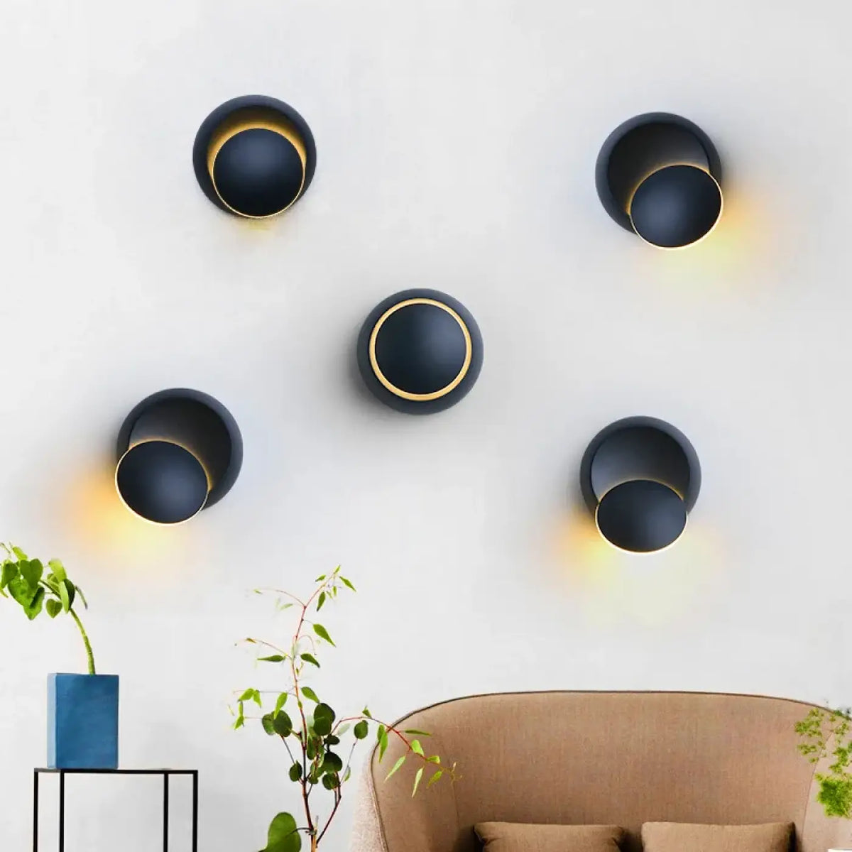 Applique murale ronde sur support coulissant, noire ou blanche, noir